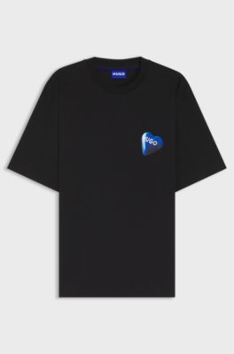 T-shirt van katoenen jersey met hartlogo voor alle genders, Zwart