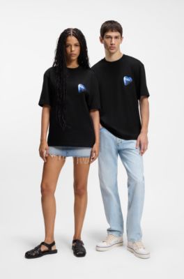 T-shirt van katoenen jersey met hartlogo voor alle genders, Zwart