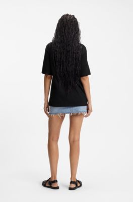 T-shirt van katoenen jersey met hartlogo voor alle genders, Zwart