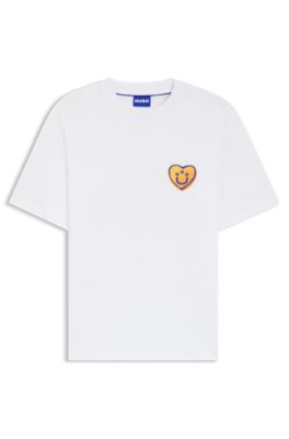 Cotton-jersey T-shirt with heart logo, White