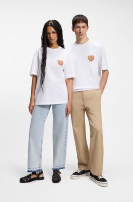 T-shirt van katoenen jersey met hartlogo voor alle genders, Wit