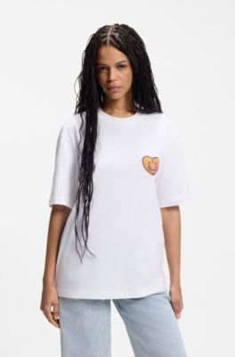T-shirt van katoenen jersey met hartlogo voor alle genders, Wit