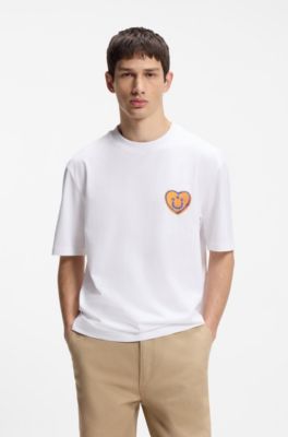 T-shirt van katoenen jersey met hartlogo voor alle genders, Wit