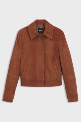 Suede jacket with covered zip closure, Brown