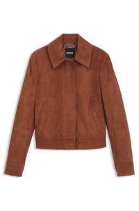 Suede jacket with covered zip closure, Brown
