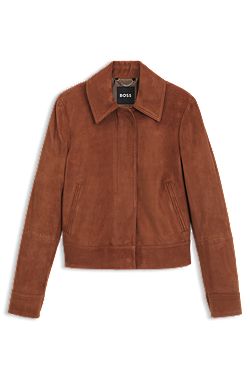 Suede jacket with covered zip closure