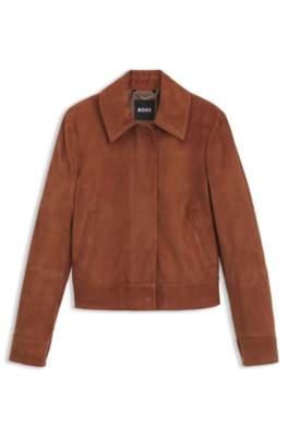 Suede jacket with covered zip closure 1