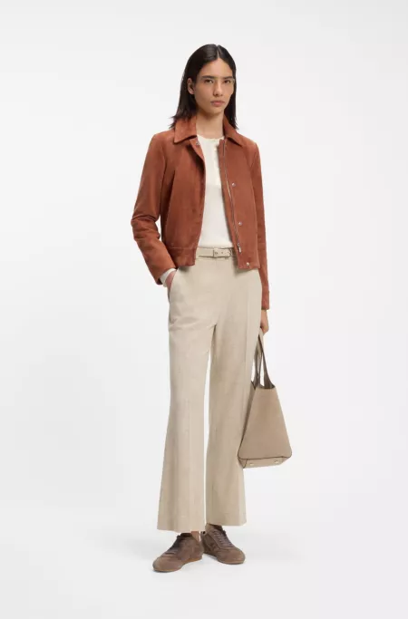 Suede jacket with covered zip closure