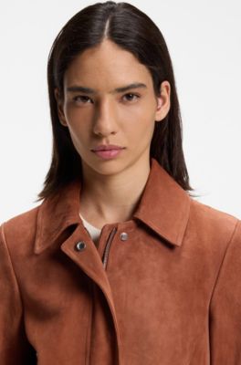 Suede jacket with covered zip closure, Brown