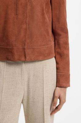 Suede jacket with covered zip closure, Brown