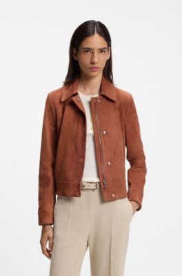 Suede jacket with covered zip closure, Brown