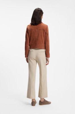 Suede jacket with covered zip closure, Brown