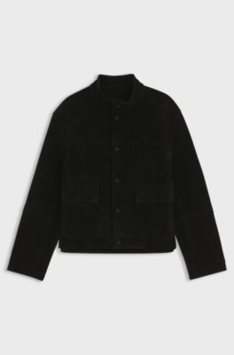 Regular-Fit Jacke aus gebondetem Gewebe in Veloursleder-Optik, Schwarz