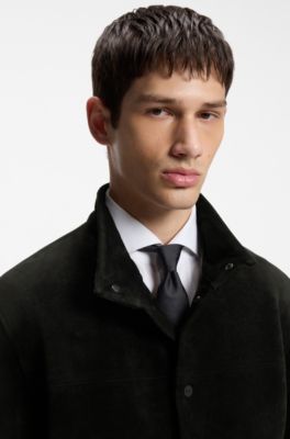 Regular-fit jacket in bonded suede-effect fabric, Black