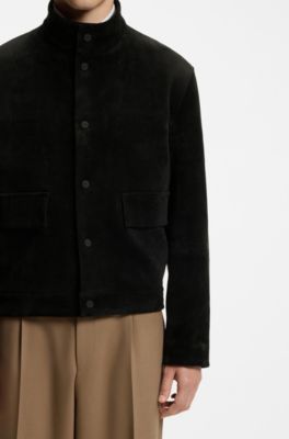 Regular-fit jacket in bonded suede-effect fabric, Black