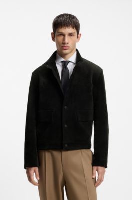 Regular-fit jacket in bonded suede-effect fabric, Black