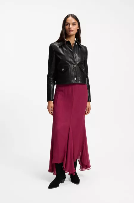 Veste en cuir à boutons logo polis