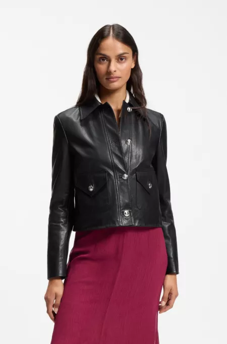 Veste en cuir à boutons logo polis