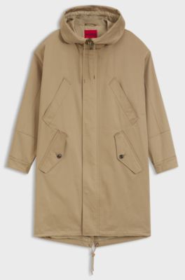 Water-repellent parka in stretch-cotton satin, Beige