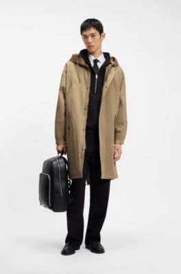 Water-repellent parka in stretch-cotton satin, Beige