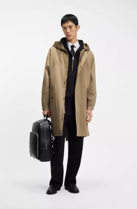 Water-repellent parka in stretch-cotton satin