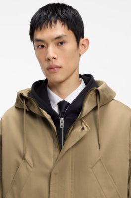 Water-repellent parka in stretch-cotton satin, Beige