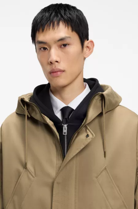 Water-repellent parka in stretch-cotton satin