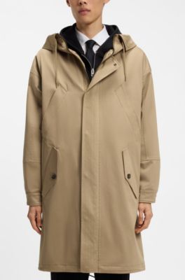 Water-repellent parka in stretch-cotton satin, Beige