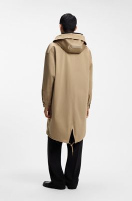 Water-repellent parka in stretch-cotton satin, Beige