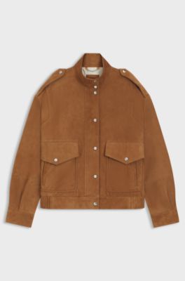 Veste en cuir su&eacute;d&eacute; style blouson, Marron
