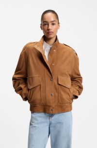Veste en cuir su&eacute;d&eacute; style blouson, Marron