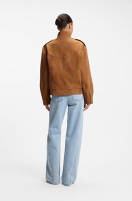 Veste en cuir su&eacute;d&eacute; style blouson, Marron