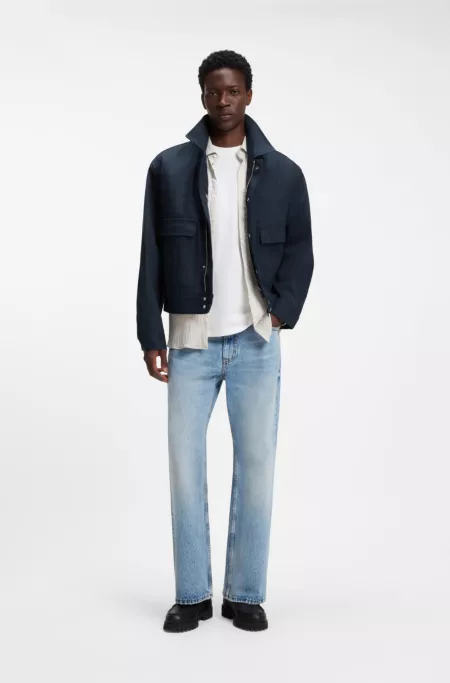 Relaxed-fit short cotton jacket in denim