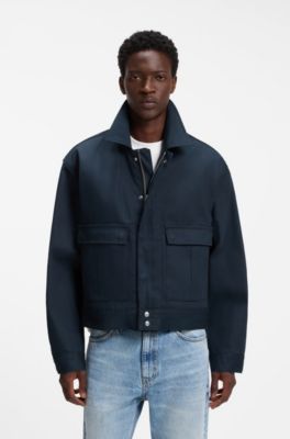 Relaxed-fit short cotton jacket in denim, Dark Blue