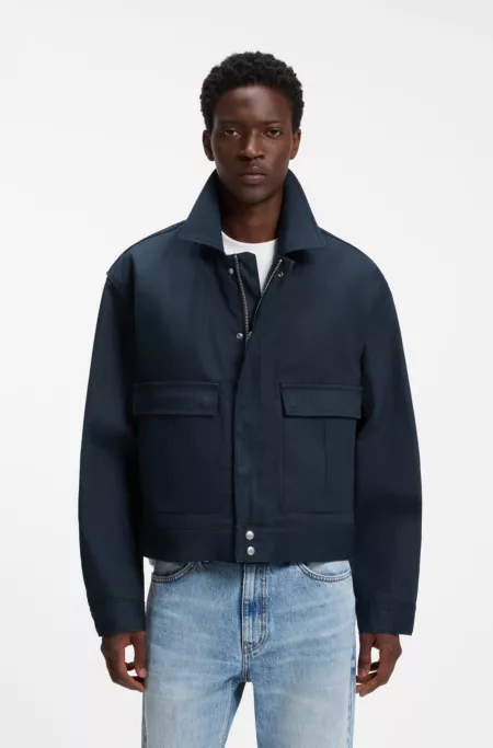 Relaxed-fit short cotton jacket in denim