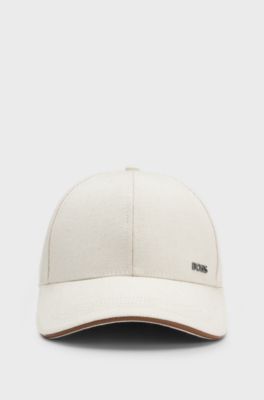 Cap aus Baumwoll-Canvas mit Lederbesatz, Wei&szlig;