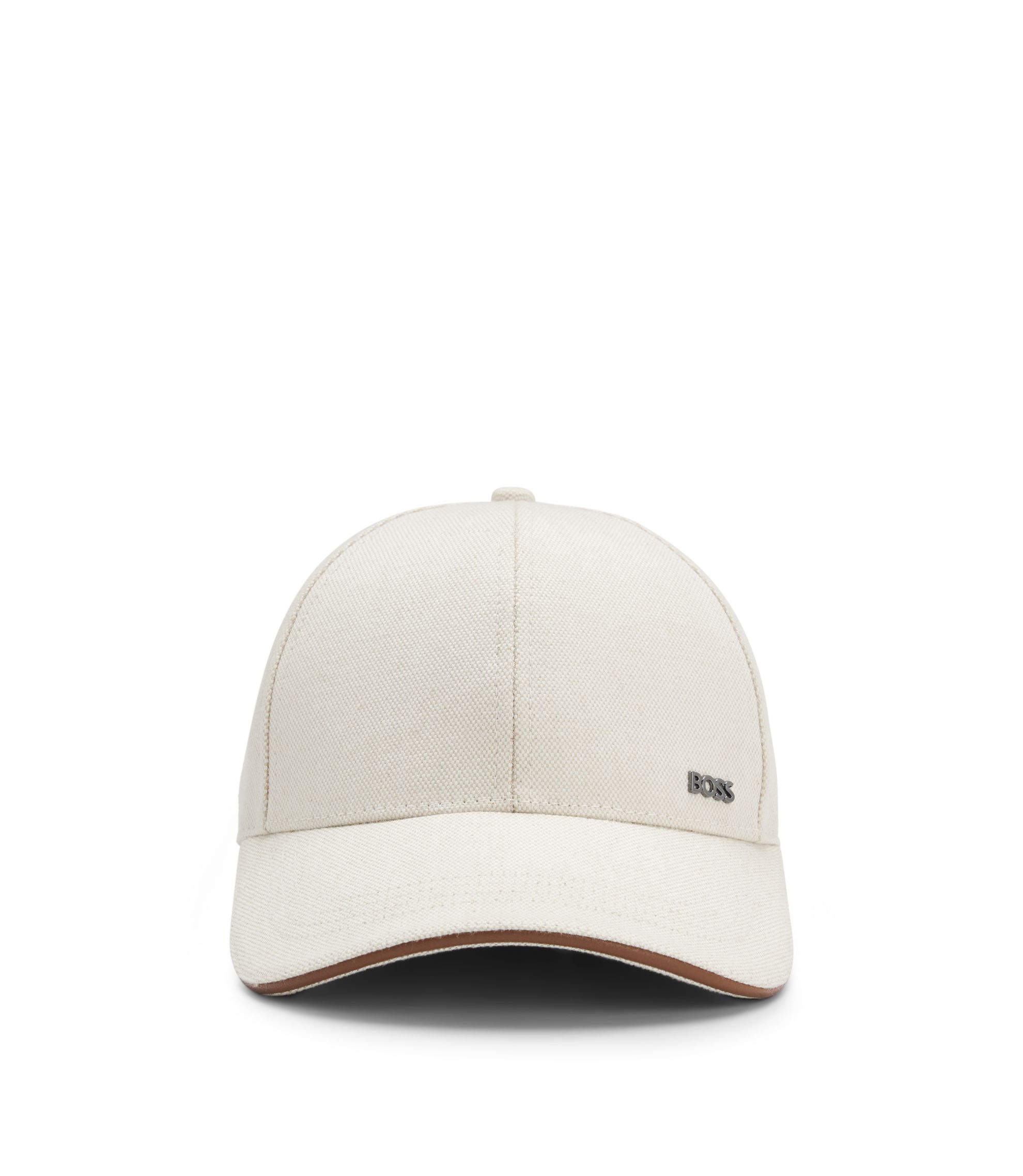 BOSS - Cotton-canvas cap with leather trim - White