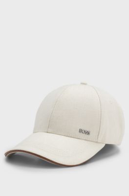 Cotton-canvas cap with leather trim, White