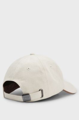 Cap aus Baumwoll-Canvas mit Lederbesatz, Wei&szlig;