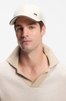 Cotton-canvas cap with leather trim, Natural