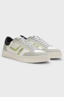 Faux-leather trainers with colour-blocking, Light Grey