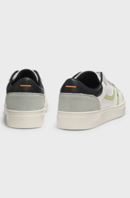 Faux-leather trainers with colour-blocking, Light Grey