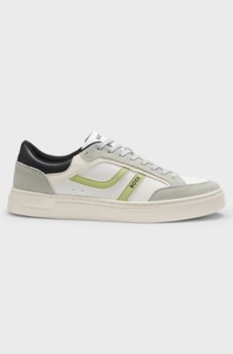 Faux-leather trainers with colour-blocking, Light Grey
