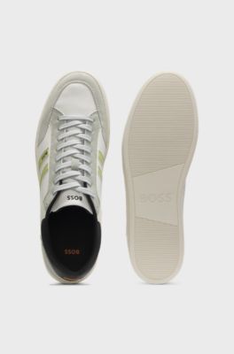 Faux-leather trainers with colour-blocking, Light Grey