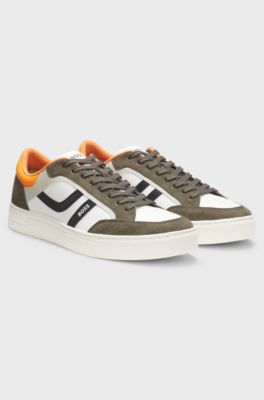 Faux-leather trainers with colour-blocking, Khaki
