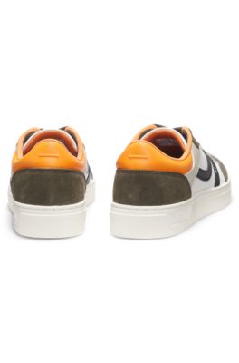 Faux-leather trainers with colour-blocking, Khaki