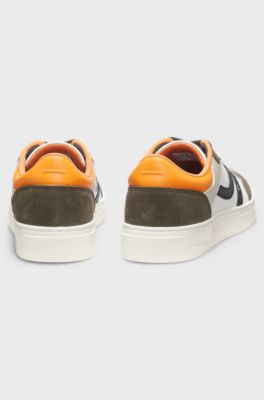 Faux-leather trainers with colour-blocking, Khaki