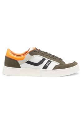 Faux-leather trainers with colour-blocking, Khaki