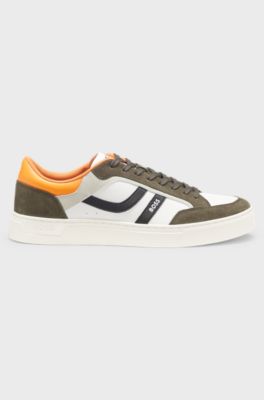 Faux-leather trainers with colour-blocking, Khaki