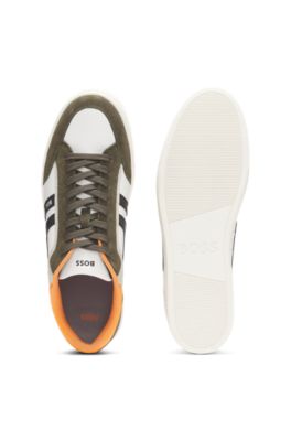 Faux-leather trainers with colour-blocking, Khaki